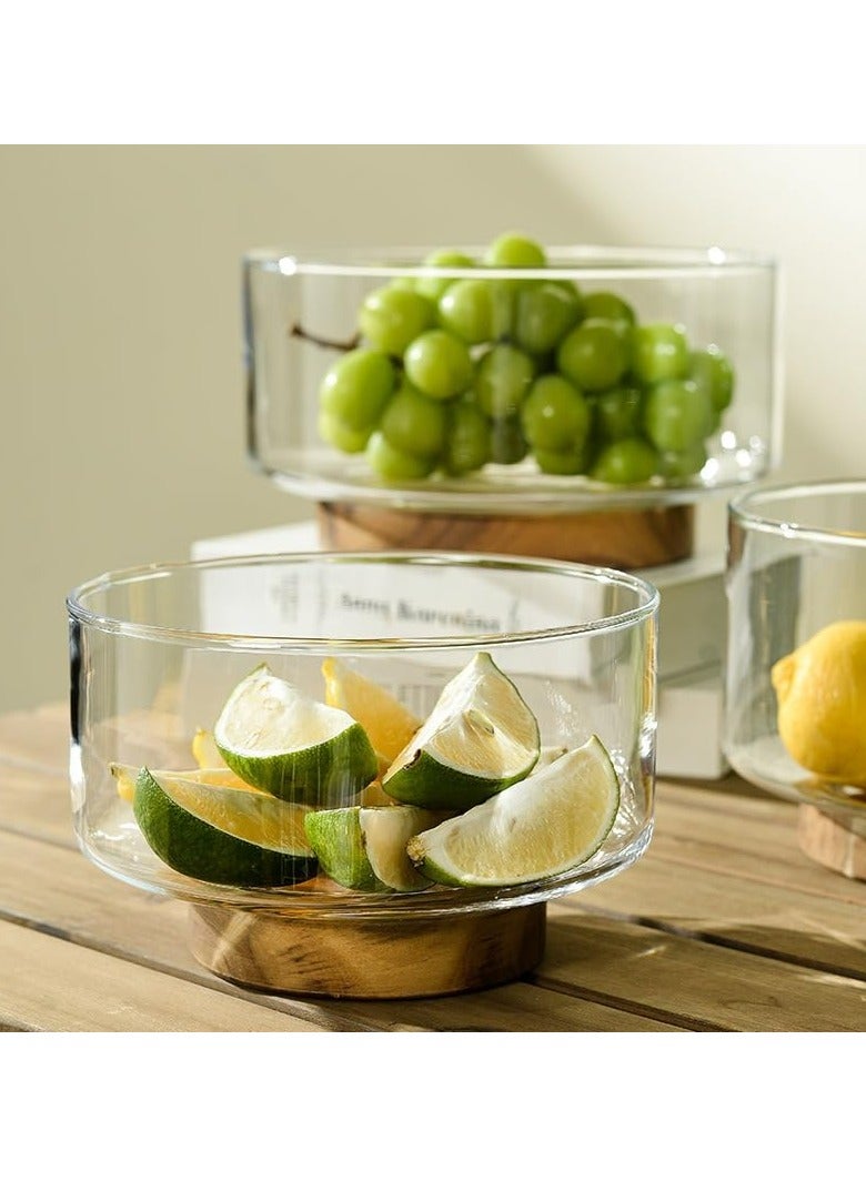 Glass Salad Fruit Bowl with Wood Base，Serving Dish for Snack, Dessert, Pasta，Kitchen Must-Have - Image 3