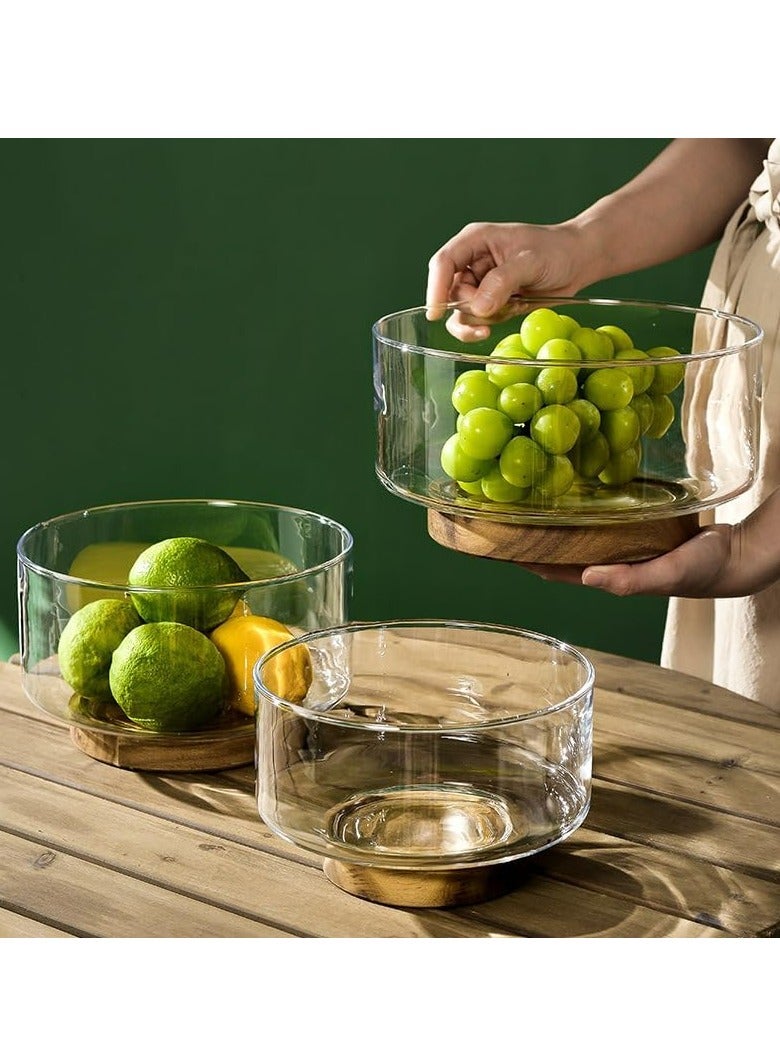 Glass Salad Fruit Bowl with Wood Base，Serving Dish for Snack, Dessert, Pasta，Kitchen Must-Have - Image 4