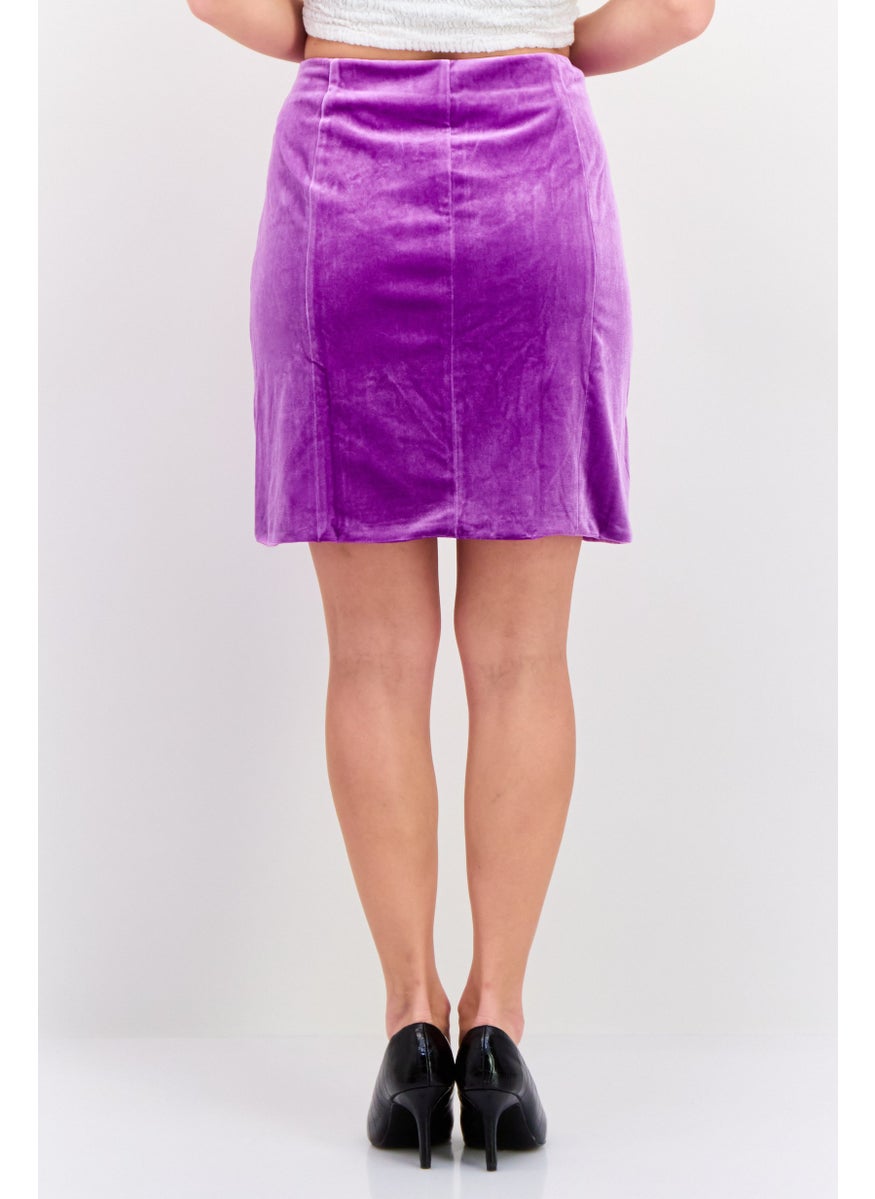 Collective The Label Women Petite Plain Velvet Mini Skirt, Purple  - Image 3