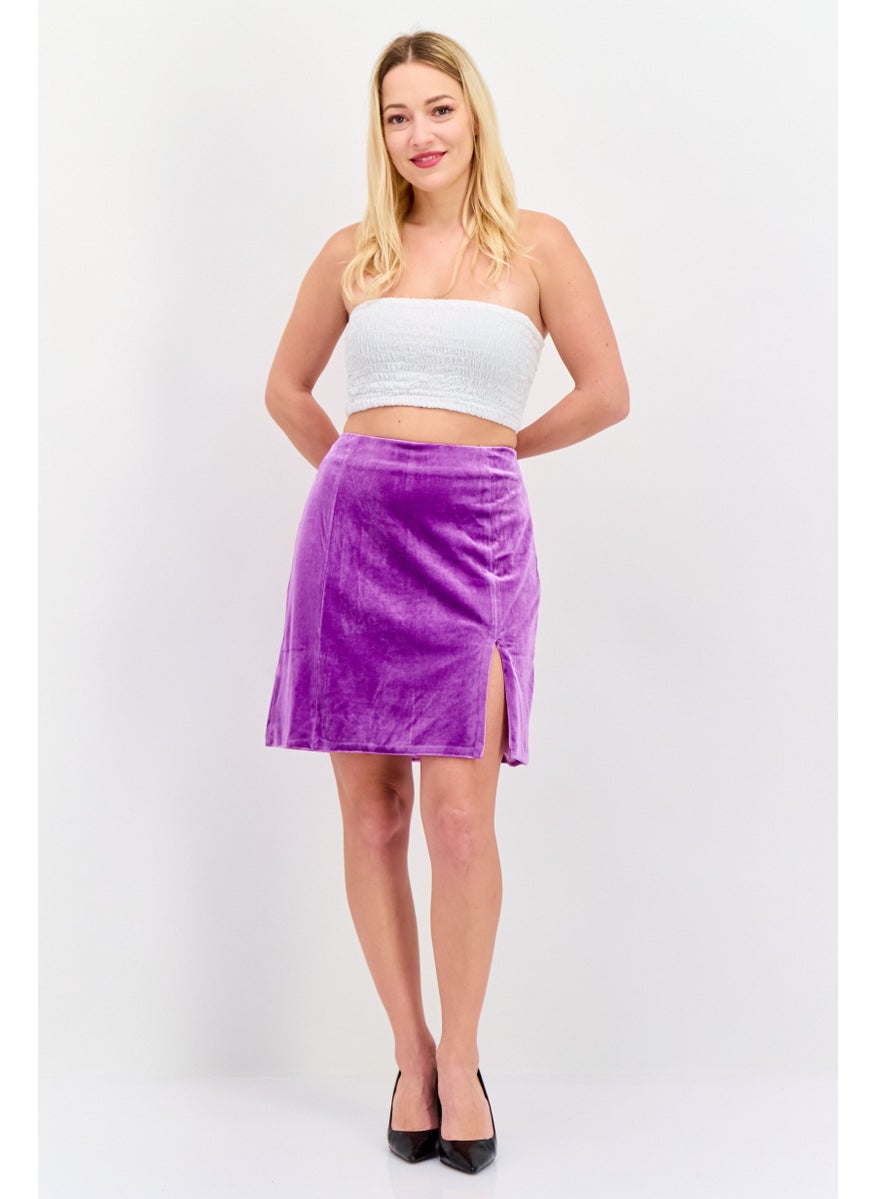 Collective The Label Women Petite Plain Velvet Mini Skirt, Purple  - Image 4