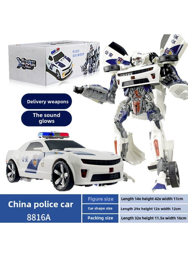 Loquat Jinjiang Deformation Toy Optimus Hornet Large Police Car Sound And Light Version King Kong Car Robot Boy Hand Toy-Color:Chinese Police Car  Sound And Light Version - Image 1