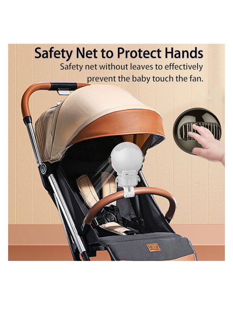 Excefore Pram Fan Clip On Stroller, Stroller Fan for Baby, Buggy Fan, Mini Spaceman, 4 Speed, Usb Rechargeable, Bladeless Baby Fan, Detachable Pushchairs Fans for Travel Crib Car Seat, White - Image 5