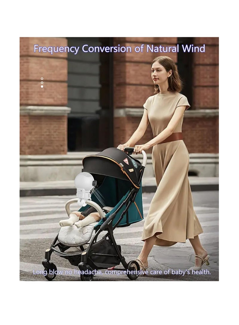 Excefore Pram Fan Clip On Stroller, Stroller Fan for Baby, Buggy Fan, Mini Spaceman, 4 Speed, Usb Rechargeable, Bladeless Baby Fan, Detachable Pushchairs Fans for Travel Crib Car Seat, White - Image 2