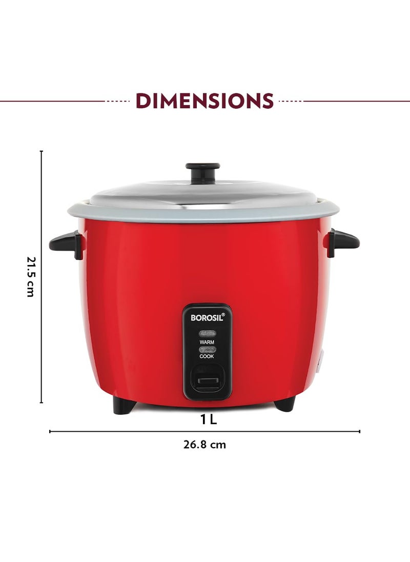 BOROSIL Borosil Pronto 1 L Electric Rice Cooker with Single Pot 400W Keep Warm Feature with Indicator Display Anti Skid Rubber Feet Cook Boil Noodles Rice Upma Idli Dhokla 2 Years Warranty  - Image 3