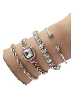 Set of 4 Distinctive Pieces, Bright Bracelets Made of Zinc Alloy and Cubic Zirconia, a New Decoration, Suitable for Daily Use and Special Occasions.