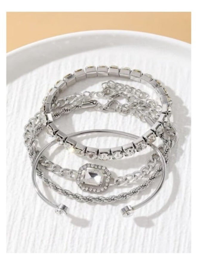 YUCCA - Set of 4 Distinctive Pieces, Bright Bracelets Made of Zinc Alloy and Cubic Zirconia, a New Decoration, Suitable for Daily Use and Special Occasions. - Image 1