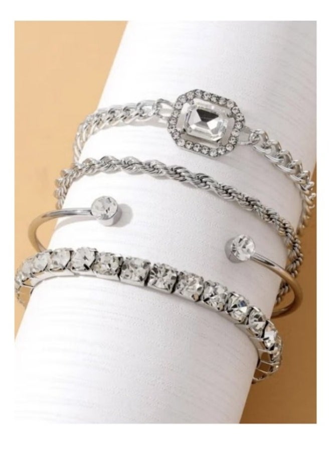 YUCCA - Set of 4 Distinctive Pieces, Bright Bracelets Made of Zinc Alloy and Cubic Zirconia, a New Decoration, Suitable for Daily Use and Special Occasions. - Image 1