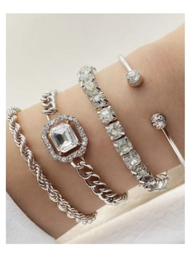 YUCCA - Set of 4 Distinctive Pieces, Bright Bracelets Made of Zinc Alloy and Cubic Zirconia, a New Decoration, Suitable for Daily Use and Special Occasions. - Image 1