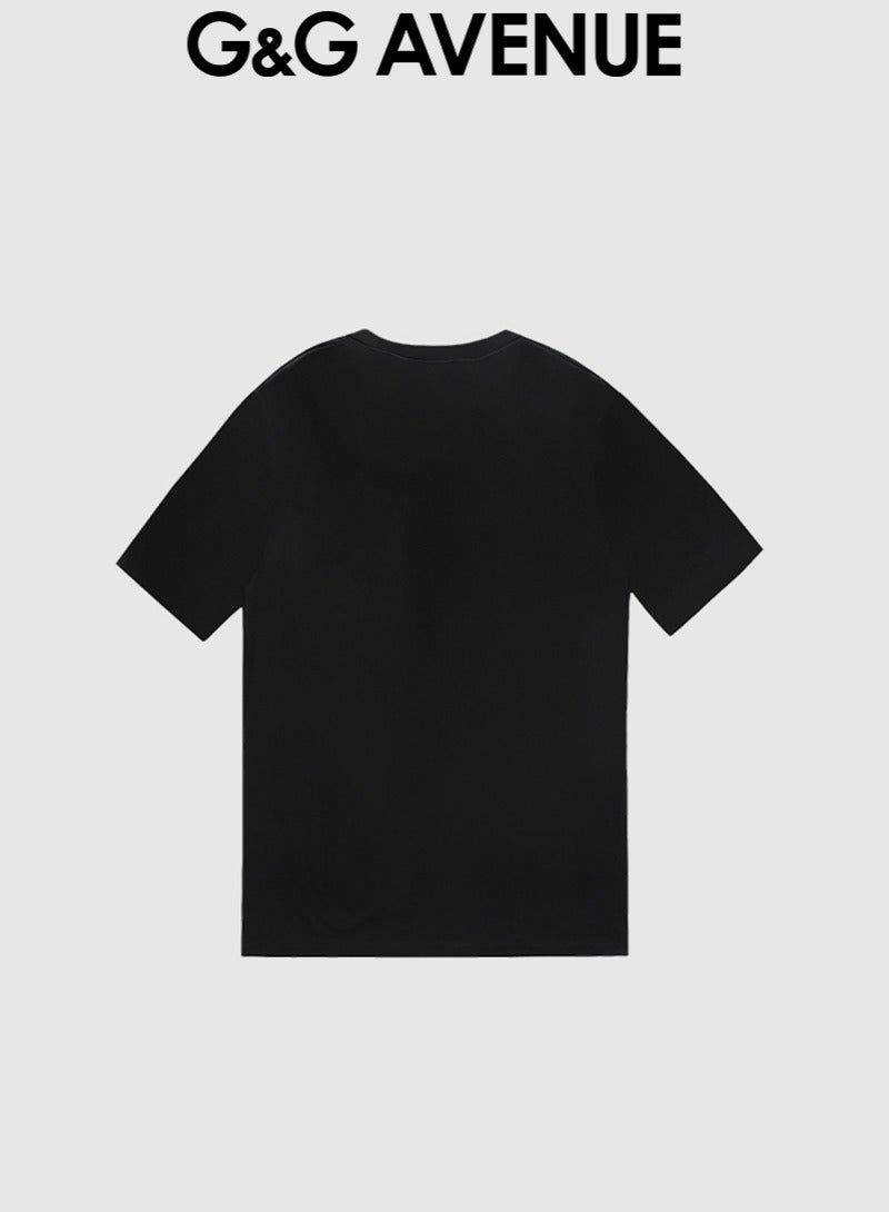G&G AVENUE Heavy cotton fabric Men's retro oversized T-shirt with letter pattern printed round neck short top, street clothing, cotton short sleeves, black  - Image 3