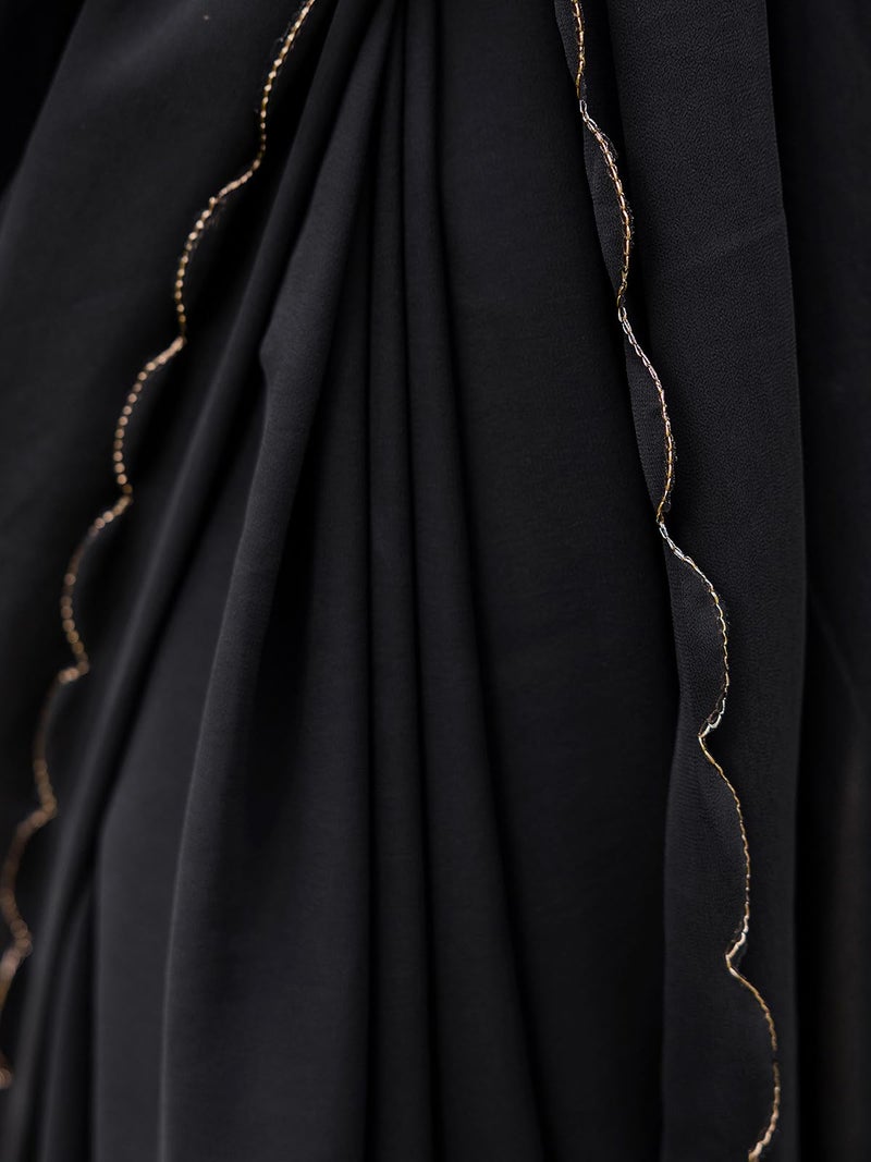 Satrani Women'S Georgette Dyed Scalloped Border Saree With Unstitched Blouse Piece (4619S743N_Black) - Image 5