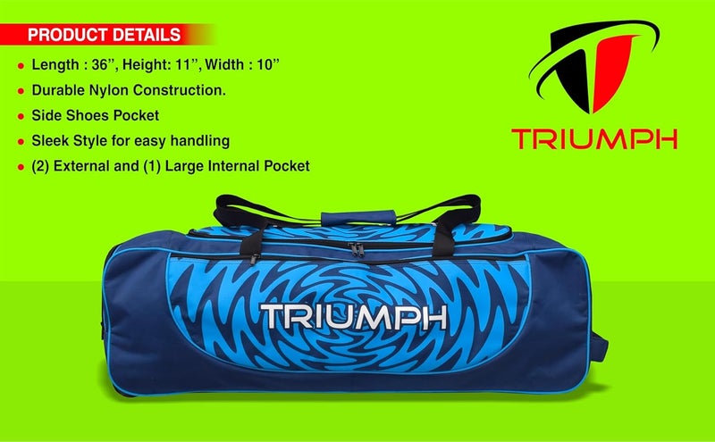 TRIUMPH حقائب كريكيت UNIKIT-990 بحجم 36"x11"x10" باللون الأزرق الداكن/السماء الزرقاء - Image 4