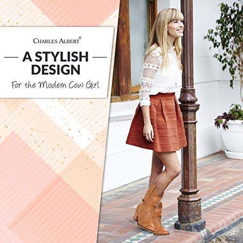 Charles Albert Modern Western Cowboy Boots for Women Ladies Stacked Heel Ankle Cowgirl Boots with Pull-Up Tabs in Tan Size 7 - Image 3