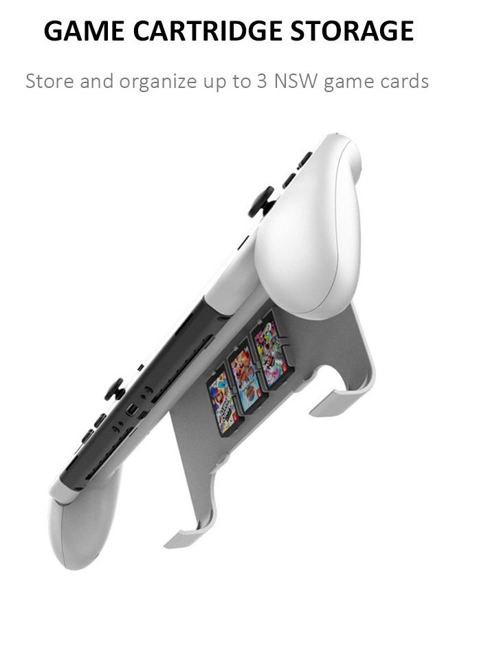 Hand Grip Stand For Nintend Switch OLED Model Comfortable & Ergonomic Handle Holder Kickstand with Game Card Storage NS OLED (White) - Image 3