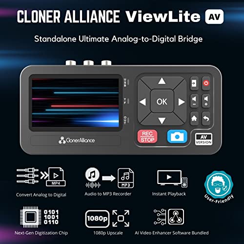 ClonerAlliance ViewLite AV, Portable Analog to Digital MP4/MP3 Video & Audio Converter with Remote. Capture CVBS/S-Video/RCA/Composite. VHS/Set-top TV Box/Retro Gaming/Hi8 Recorder. No PC Required. - Image 2