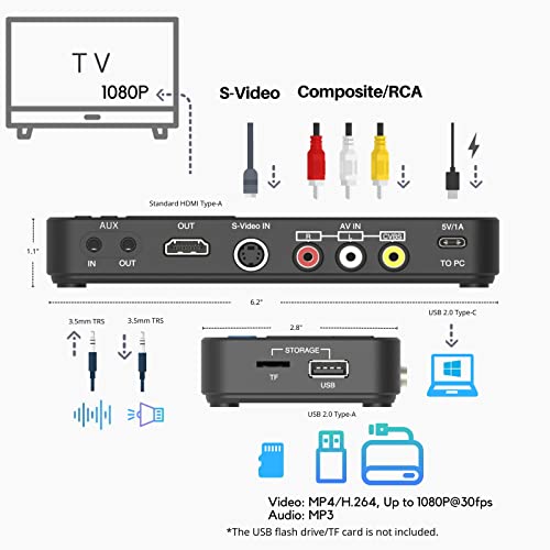 ClonerAlliance ViewLite AV, Portable Analog to Digital MP4/MP3 Video & Audio Converter with Remote. Capture CVBS/S-Video/RCA/Composite. VHS/Set-top TV Box/Retro Gaming/Hi8 Recorder. No PC Required. - Image 4