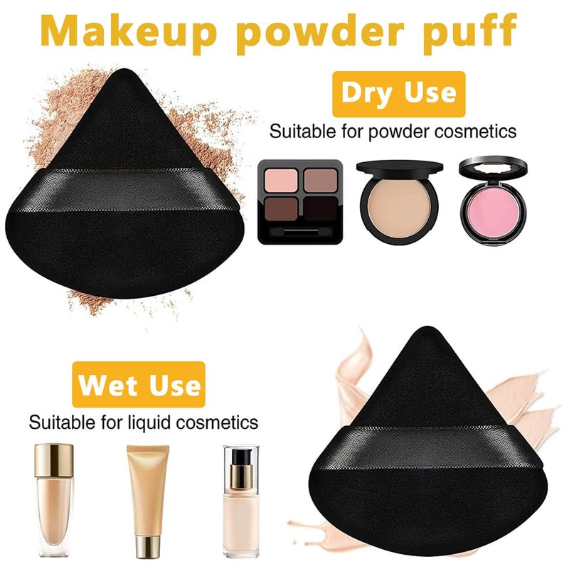 M'AYCREATE MAYCREATE® 4pcs Triangle Powder Puff Makeup Sponge Puff Makeup Puff for Face Powder Loose Powder, Skin-Friendly Beauty Makeup Tools, Wet and Dry Use - Black - Image 3