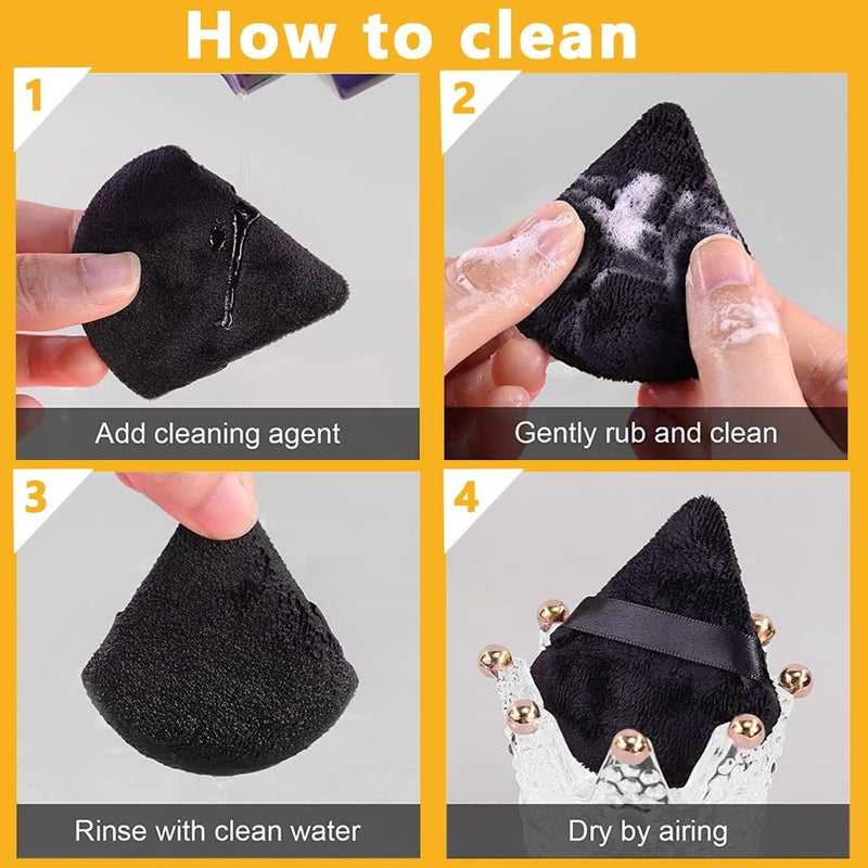 M'AYCREATE MAYCREATE® 4pcs Triangle Powder Puff Makeup Sponge Puff Makeup Puff for Face Powder Loose Powder, Skin-Friendly Beauty Makeup Tools, Wet and Dry Use - Black - Image 5