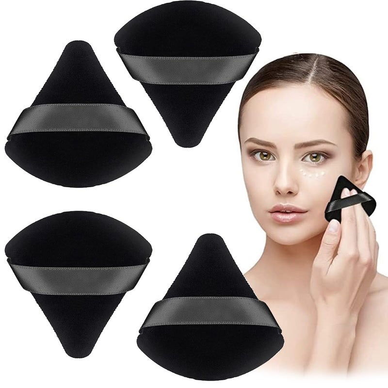 M'AYCREATE MAYCREATE® 4pcs Triangle Powder Puff Makeup Sponge Puff Makeup Puff for Face Powder Loose Powder, Skin-Friendly Beauty Makeup Tools, Wet and Dry Use - Black - Image 1