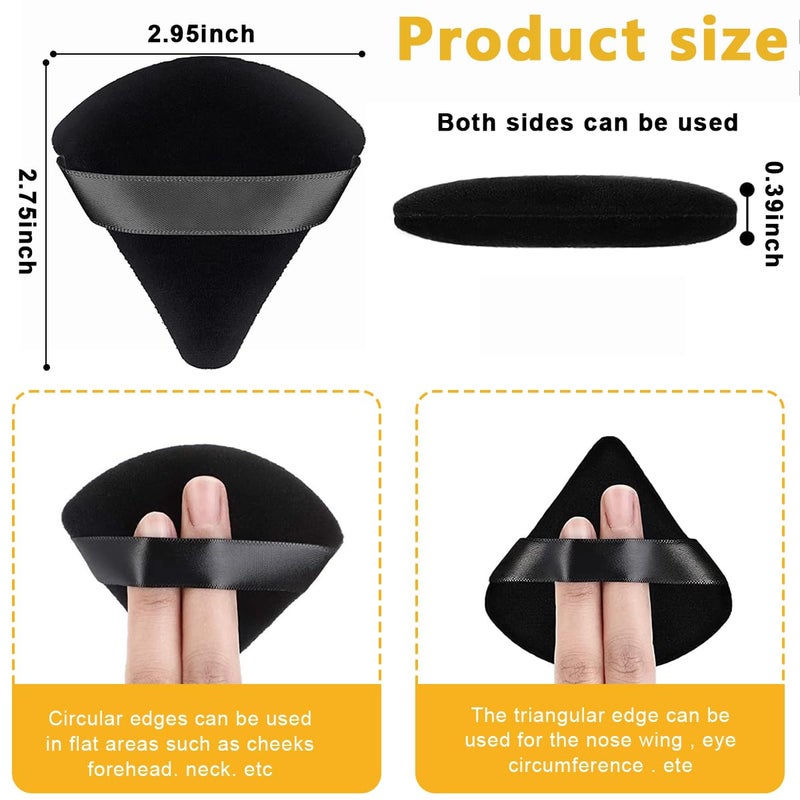 M'AYCREATE MAYCREATE® 4pcs Triangle Powder Puff Makeup Sponge Puff Makeup Puff for Face Powder Loose Powder, Skin-Friendly Beauty Makeup Tools, Wet and Dry Use - Black - Image 2