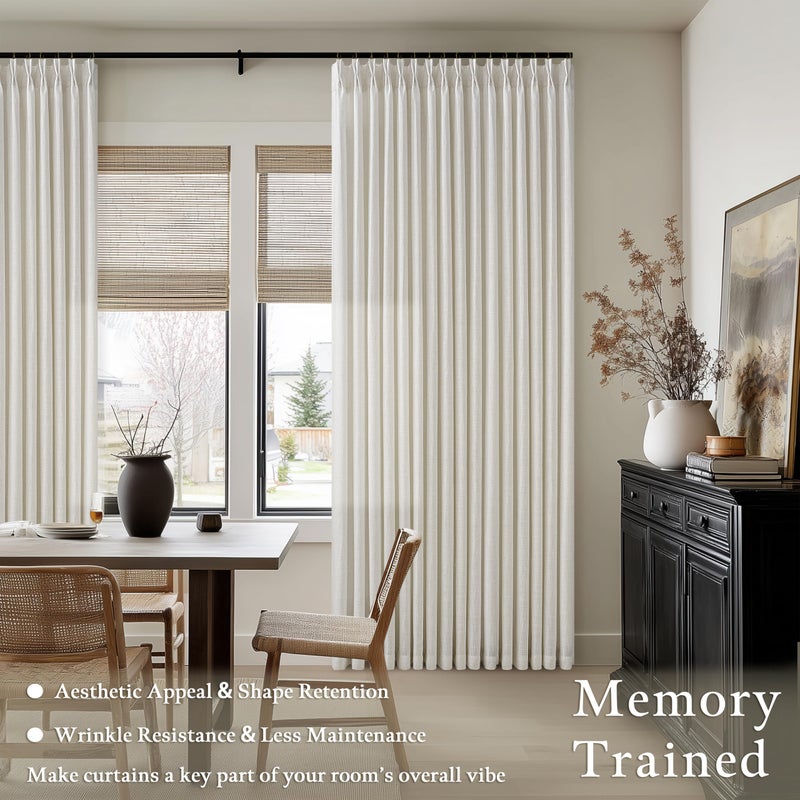 TWODRAPES 102 Inch Long Pinch Pleat Linen Curtains for Living Room 2 Panels Set Natural Cream Boho Semi Sheer Light Filtering Neutral 102 Inch Pleated Curtain with Rings Hooks Floor Ceiling Bedroom Window - Image 2