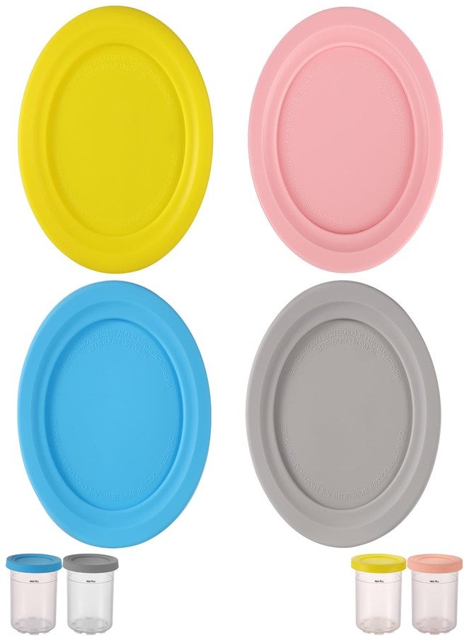 lasuroa 4pcs Ice Cream Containers Silicone Lids Compatible with Ninja Creami NC299AMZ NC300 NC301 Pints Ice Cream Maker, Silicone Covers Replacement BPA Free Storage for Ice Cream Accessories - Image 1