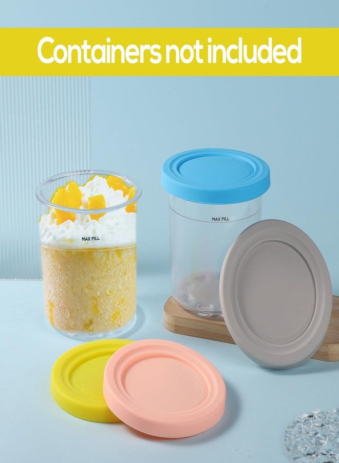 lasuroa 4pcs Ice Cream Containers Silicone Lids Compatible with Ninja Creami NC299AMZ NC300 NC301 Pints Ice Cream Maker, Silicone Covers Replacement BPA Free Storage for Ice Cream Accessories - Image 4