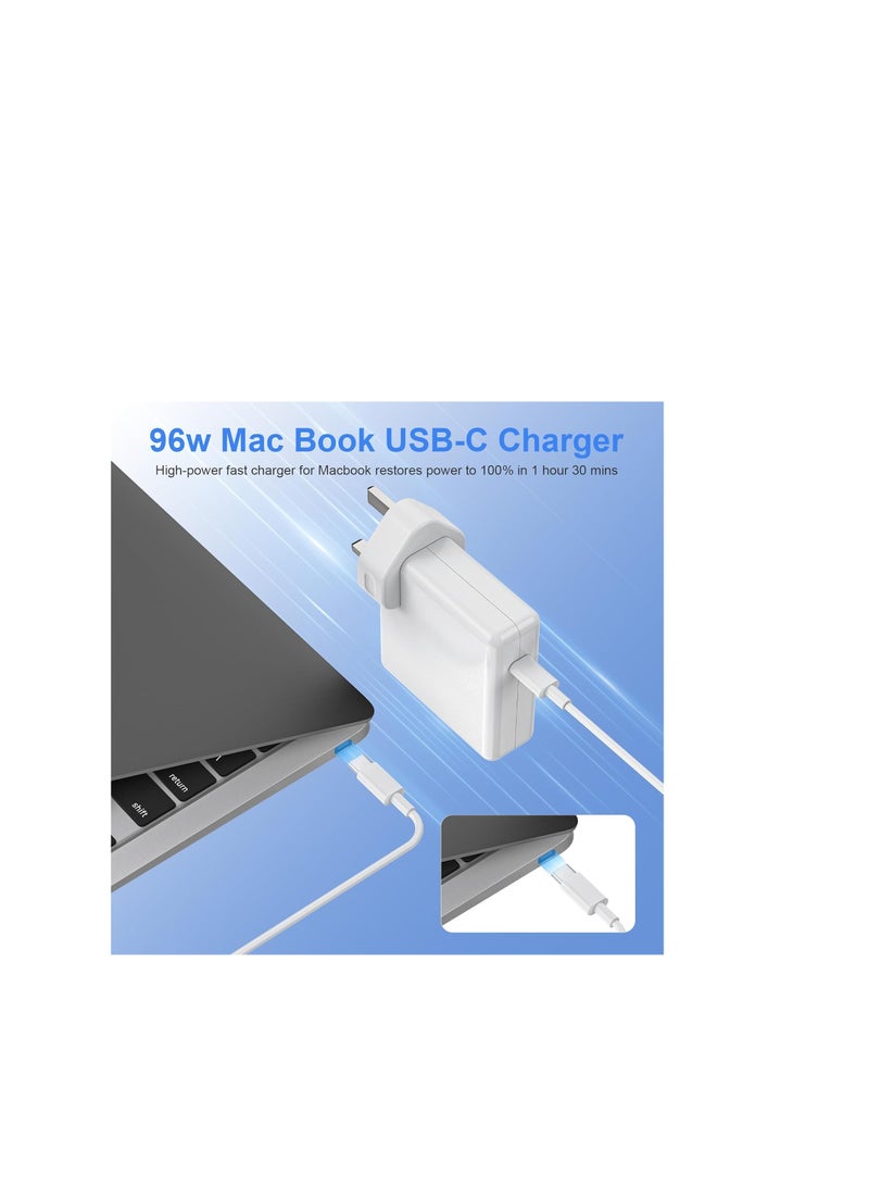 Terabyte شاحن USB C بقوة 96 واط لجهاز MacBook Pro 13/14/16 بوصة 2024-2020، MacBook Air 13/15 بوصة 2024-2019، iPad Pro/Air 13 12.9 11 بوصة والمزيد من محولات الطاقة Type-C البديلة - Image 2