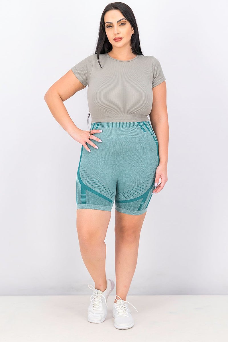 XOXO Women Textured Sports Shorts, Green Emerald - Image 3