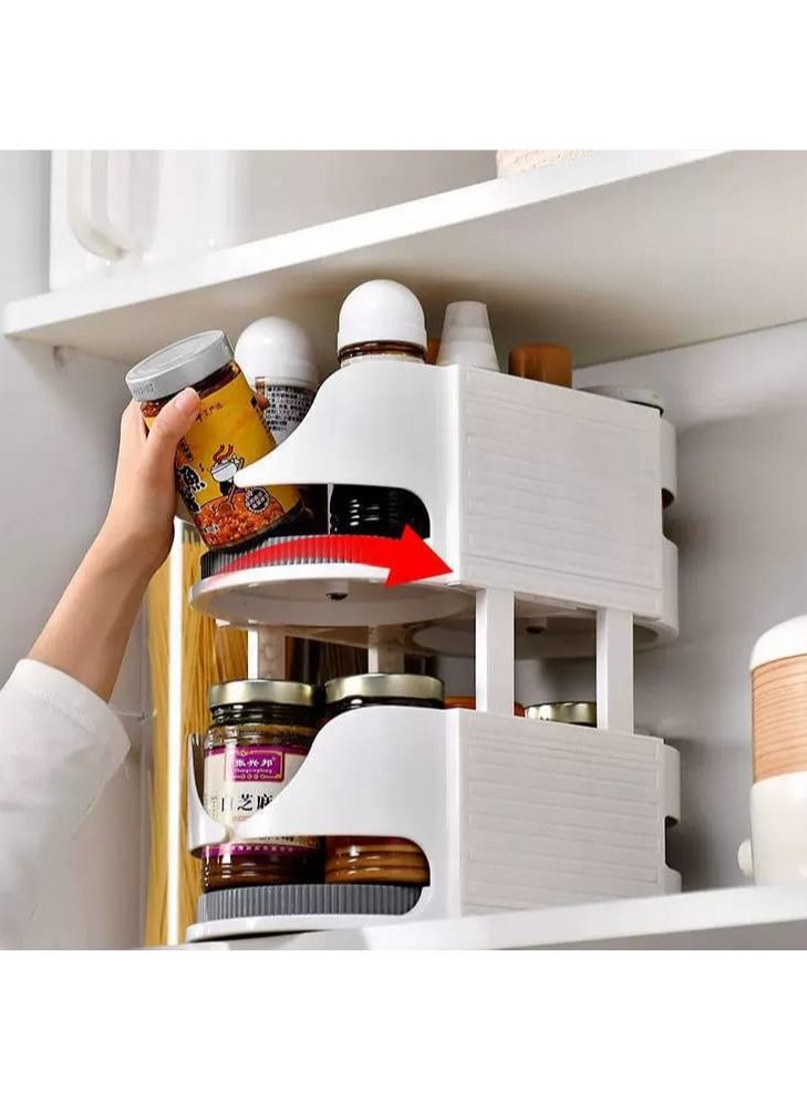 Meetion Turntable Spice Rack 2 Tier Rotating Rack for Spices Bottles Oil Ingredients  and condiments - Image 1