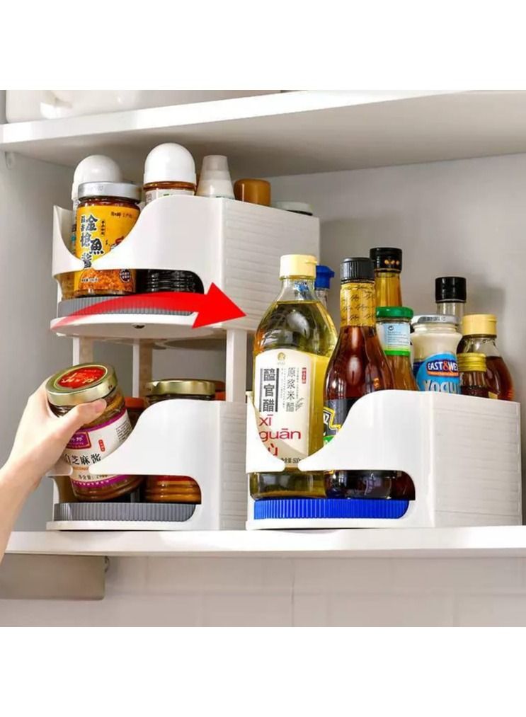Meetion Turntable Spice Rack 2 Tier Rotating Rack for Spices Bottles Oil Ingredients  and condiments - Image 2