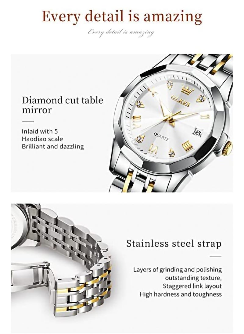 Generic - Elegant Women's Stainless Steel Watch with Roman Numerals, Diamonds, and Waterproof Design - Stylish Date Bracelet for Every Occasion - Image 1