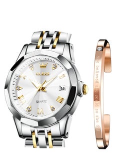 Elegant Women's Stainless Steel Watch with Roman Numerals, Diamonds, and Waterproof Design - Stylish Date Bracelet for Every Occasion