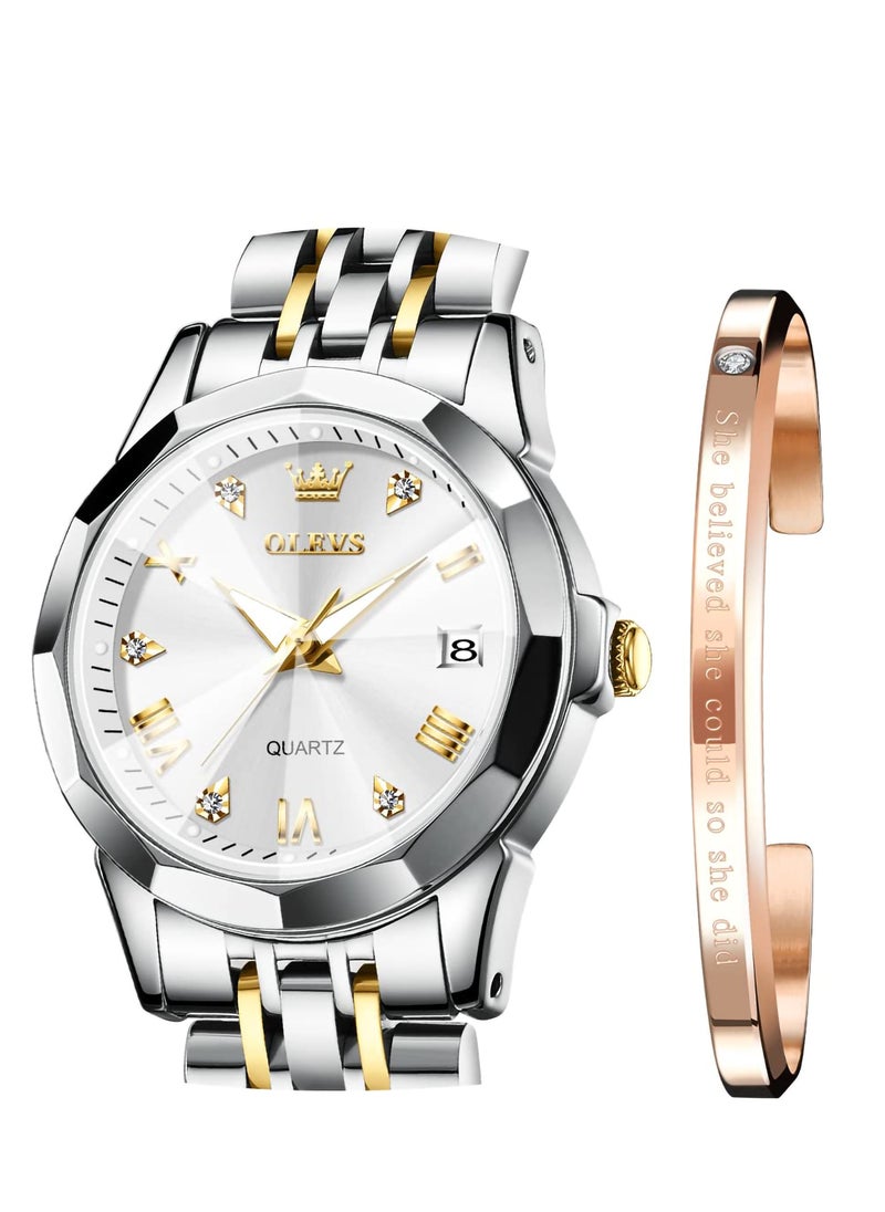 Generic - Elegant Women's Stainless Steel Watch with Roman Numerals, Diamonds, and Waterproof Design - Stylish Date Bracelet for Every Occasion - Image 1