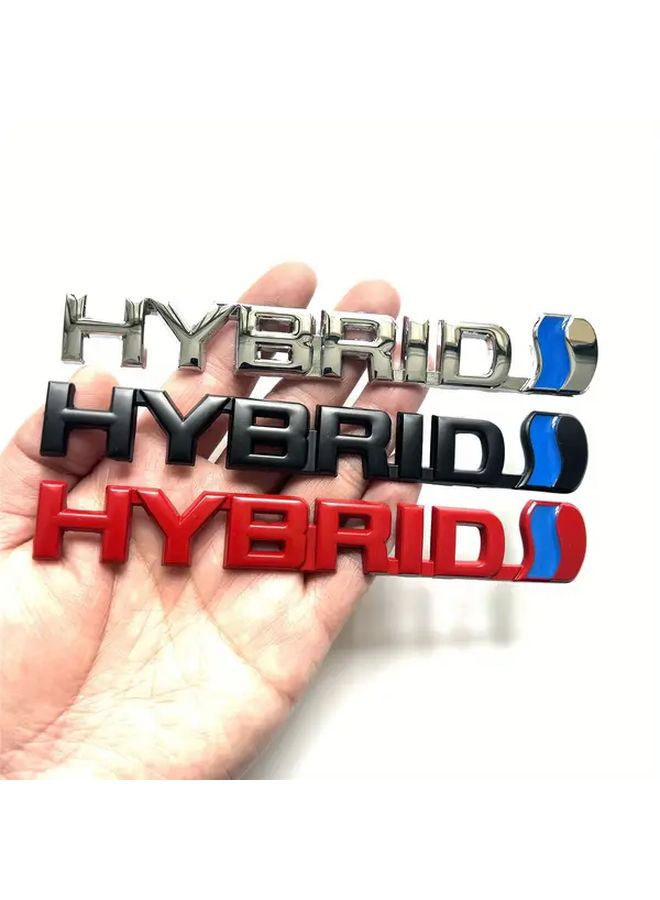 Red Hybrid Car Emblem Durable Metal Tail Door Badge Bold Letter Stripes - Image 1