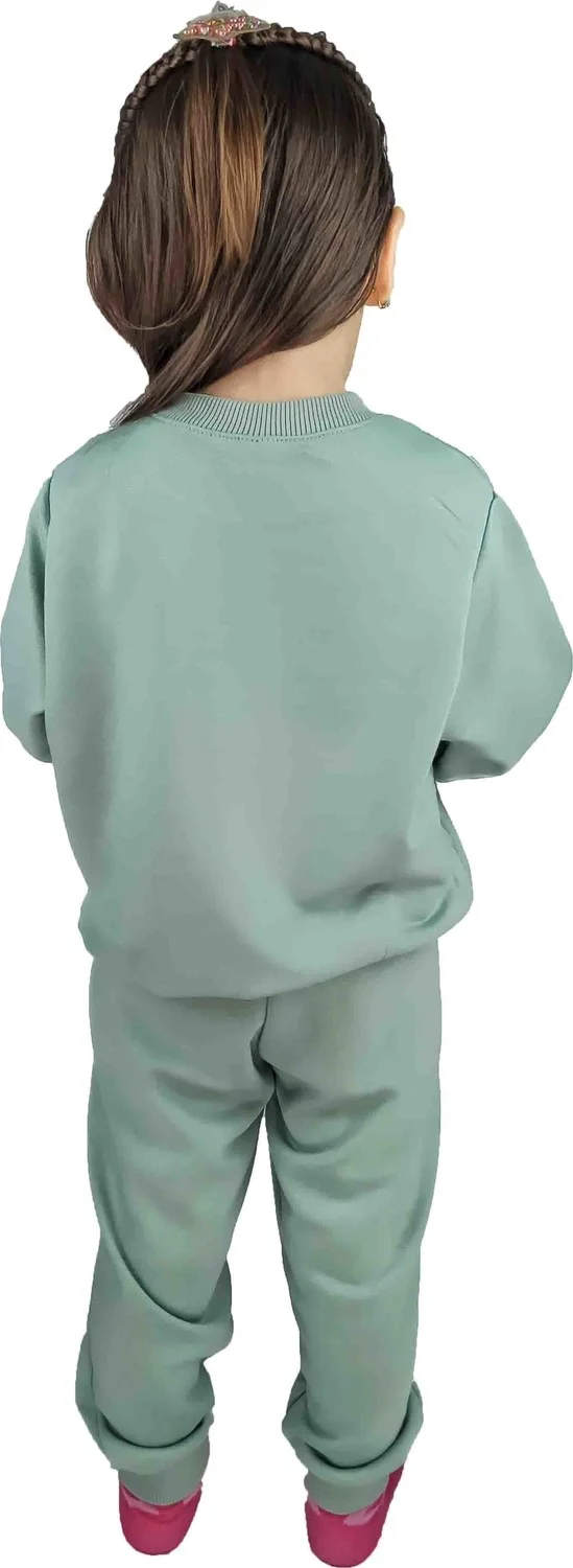 بلونس Girl's Green Printed Cotton Tracksuit Set