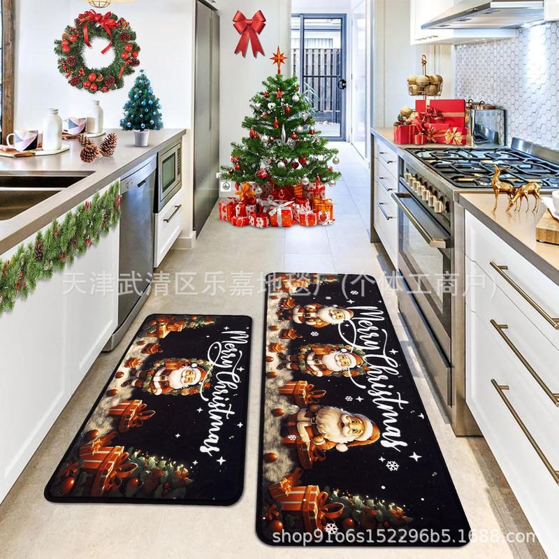 Kitchen Floor Mat Two-Piece Set Kitchen Decorative Mat Stain-Resistant Foot Mat Kitchen Drain Mat Entrance Door Mat - Image 1