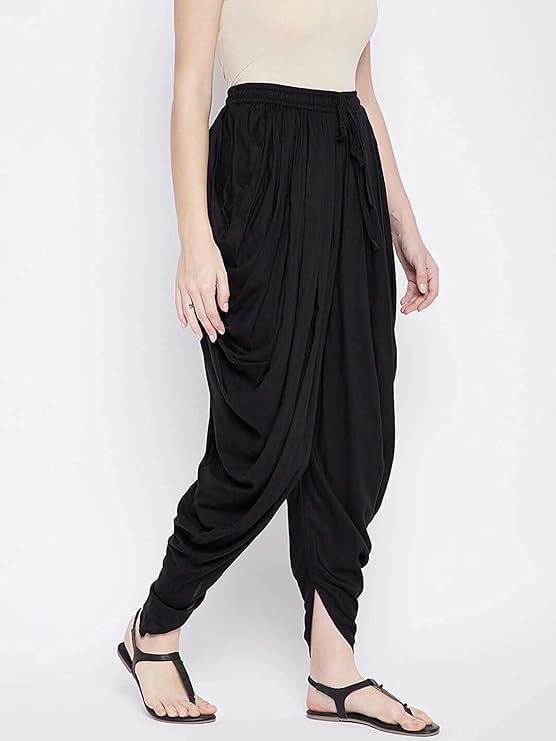 YUKATA Women's Loose Fit Rayon Dhoti Pants – Free Size Waist 26-38 Inches | Patiala Salwar Style Bottom Wear | Harem Pants for Casual, Yoga, or Lounge Wear (in, Alpha, XL, Regular, Black) - Image 3