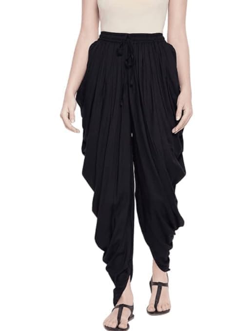 YUKATA Women's Loose Fit Rayon Dhoti Pants – Free Size Waist 26-38 Inches | Patiala Salwar Style Bottom Wear | Harem Pants for Casual, Yoga, or Lounge Wear (in, Alpha, XL, Regular, Black) - Image 5