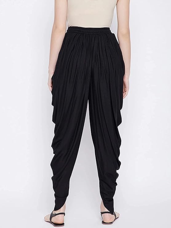 YUKATA Women's Loose Fit Rayon Dhoti Pants – Free Size Waist 26-38 Inches | Patiala Salwar Style Bottom Wear | Harem Pants for Casual, Yoga, or Lounge Wear (in, Alpha, XL, Regular, Black) - Image 2
