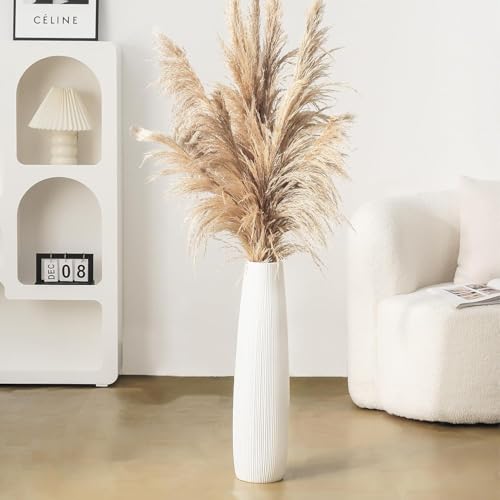 Tuioyoc Ceramic Big White Floor Vase, 24" Tall Floor Vase, Large Decorative Flower Vases for Decor Living Room Modern Home Office Bedroom, Farmhouse, Glossy Glaze (24 Inch Tall) - Image 1