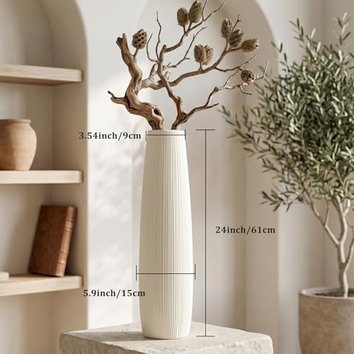 Tuioyoc Ceramic Big White Floor Vase, 24" Tall Floor Vase, Large Decorative Flower Vases for Decor Living Room Modern Home Office Bedroom, Farmhouse, Glossy Glaze (24 Inch Tall) - Image 5
