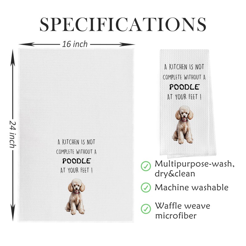 Geqtt Funny Poodle Dish Towels Set - Poodle Gifts Decorative Waffle Weave Kitchen Towels  Poodle Gifts Hand Tea Towels  Poodle Gifts for Women (16?24 Inches  Set of 2) - Image 2