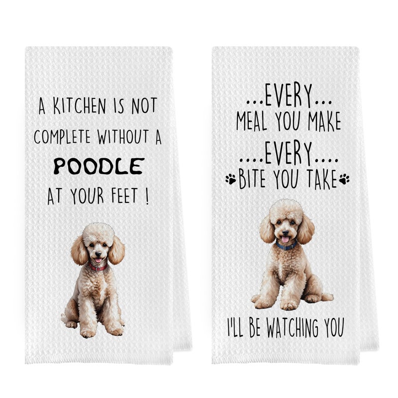 Geqtt Funny Poodle Dish Towels Set - Poodle Gifts Decorative Waffle Weave Kitchen Towels  Poodle Gifts Hand Tea Towels  Poodle Gifts for Women (16?24 Inches  Set of 2) - Image 1