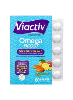 Viactiv Viactiv, Omega Boost® Gummies, Citrus Passion, 1,200 mg, 60 Gel Bite Gummies (600 mg per Gummy)  - Image 1