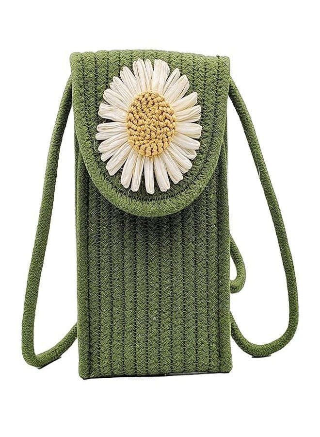 Mobile Sling Bag For Women/Side Shoulder Small Crossbody Bag/Phone Bag for Women/Cell Phone Purse Handmade Jute Fabric For Women,Ladies (Medium, Cell Phone Jute Bag, Green) - Image 1