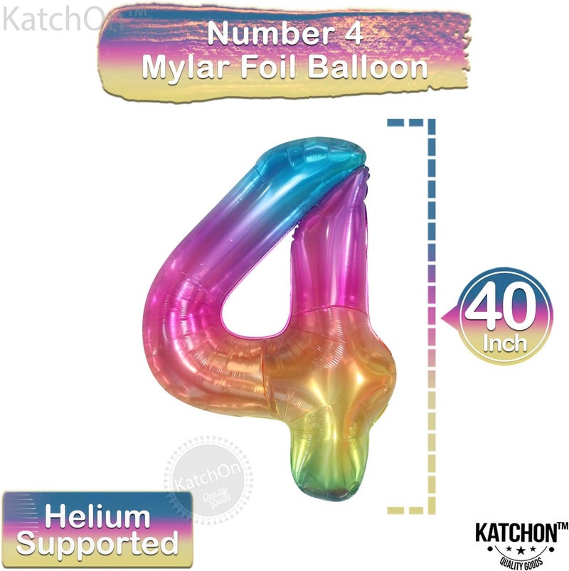 KatchOn, Giant Rainbow 4 Balloon Number - 40 Inch | Number 4 Balloons for Birthdays | 4 Year Old Balloon for 4th Tie Dye Birthday Decorations Girl | 4 Number Balloons for Anniversary Decorations - Image 2