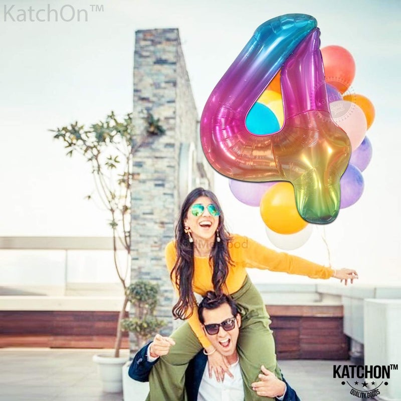 KatchOn, Giant Rainbow 4 Balloon Number - 40 Inch | Number 4 Balloons for Birthdays | 4 Year Old Balloon for 4th Tie Dye Birthday Decorations Girl | 4 Number Balloons for Anniversary Decorations - Image 4