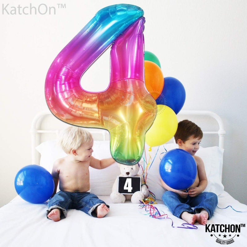 KatchOn, Giant Rainbow 4 Balloon Number - 40 Inch | Number 4 Balloons for Birthdays | 4 Year Old Balloon for 4th Tie Dye Birthday Decorations Girl | 4 Number Balloons for Anniversary Decorations - Image 3
