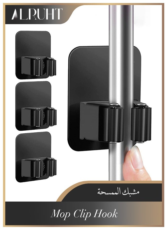 الروهيت حامل مكانس مثبت على الحائط، عبوة من 4 قطع، حامل مكانس محسّن، حامل مكانس وممسحة فائق المانع للانزلاق مثبت على الحائط، مقبض تعليق المكانس للمطبخ والحمام والخزانة والحديقة والجراج (أسود)  - Image 1
