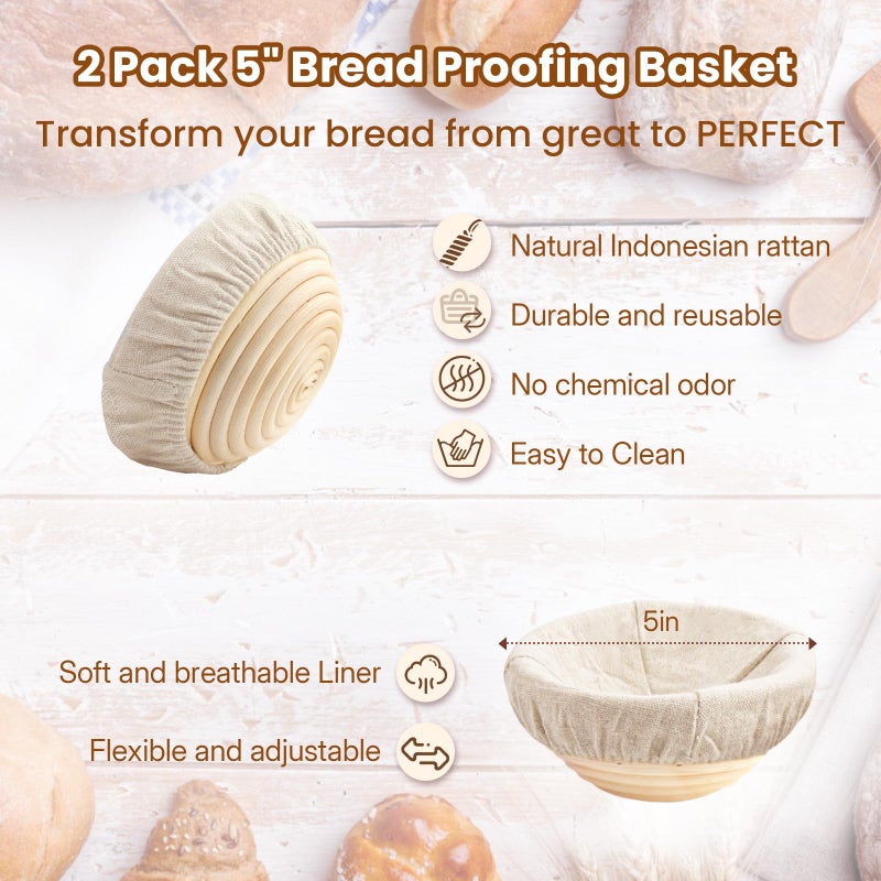 YONILL Mini Double Dutch Oven for Sourdough Bread Baking - Enameled Cast Iron Dutch Oven Pot with Lid and 5" Banneton Bread Proofing Basket Kit, Dual Round Bread Loaf Pan for Homemade Baking (White) - Image 5